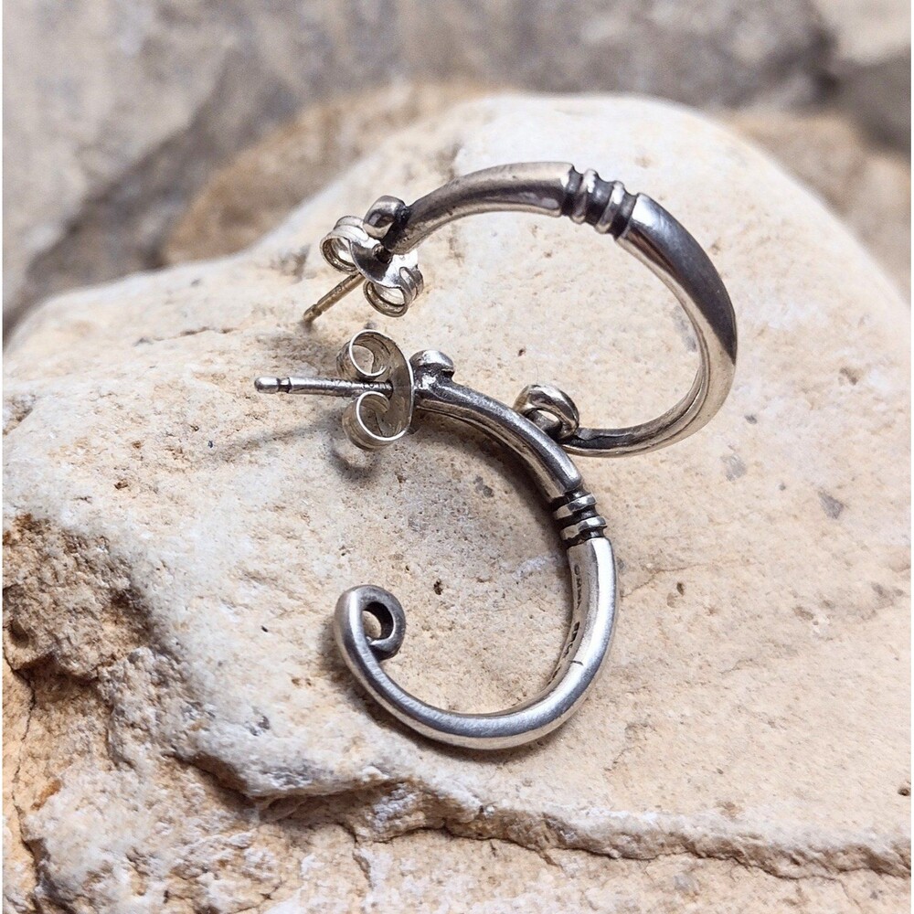 MMA Sterling Silver Primitive Hoop Earrings Signed